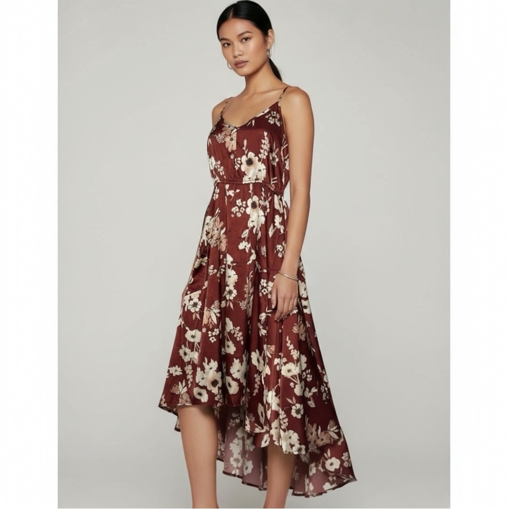 $98 Women’s Mia Joy Rylan Midi Rust Floral Nightgown Dress Sz M High Low Hem